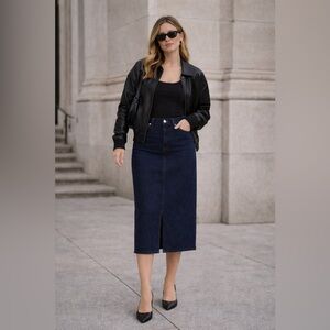 Kay Unger by Kayatone Adeli Deep Indigo Denim Midi Skirt – Size 4 | 100% Cotton